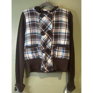Piper & Blue Women Size L Hooded Plaid Sweater Y2K Retro Bohemian streetwear